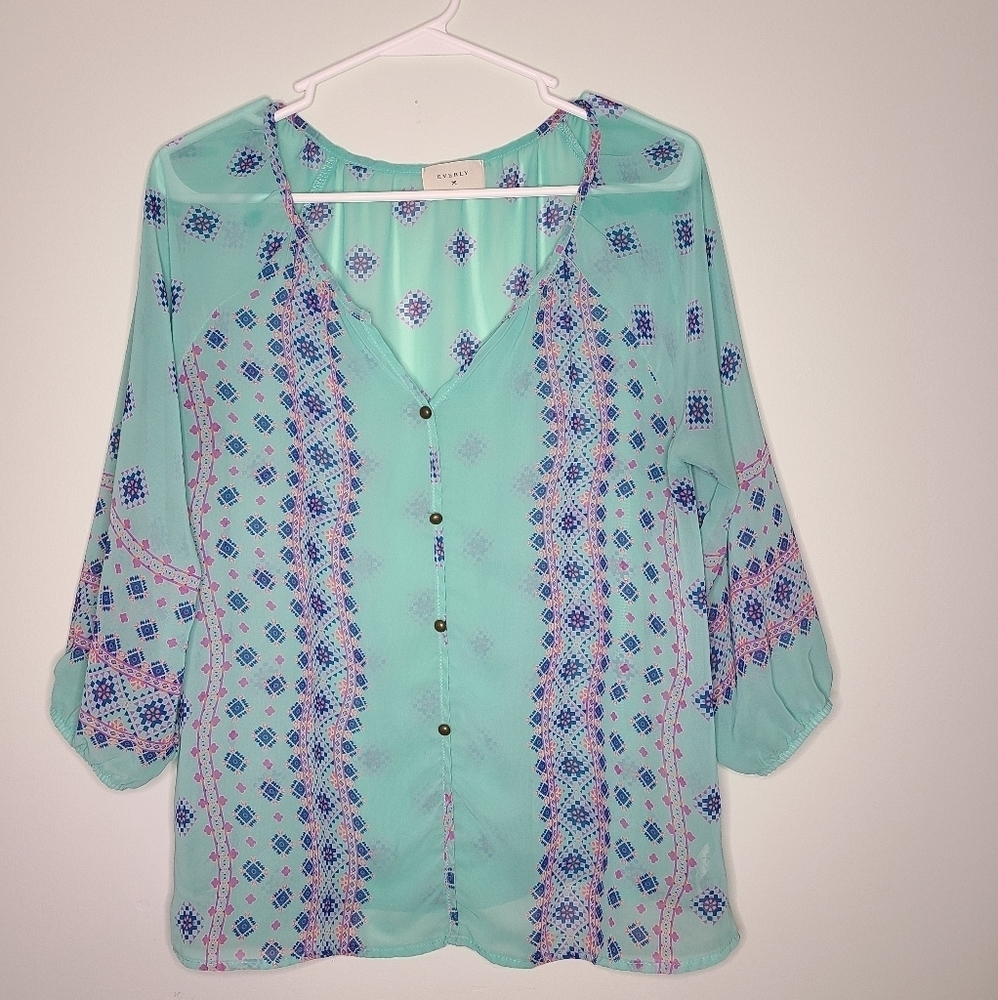 Everly Sheer Top Boho Flowy Longsleeve Size Small